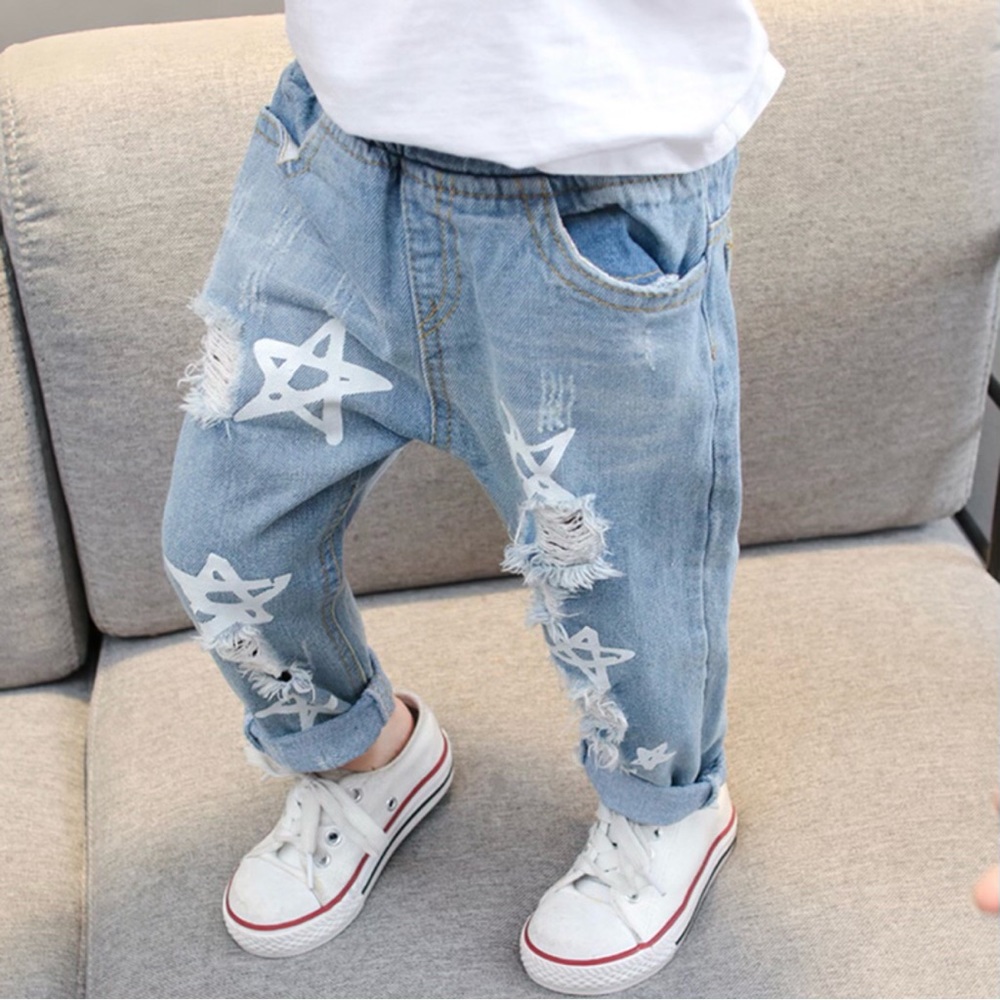 Toddler Girl Star Printed Ripped Jeans